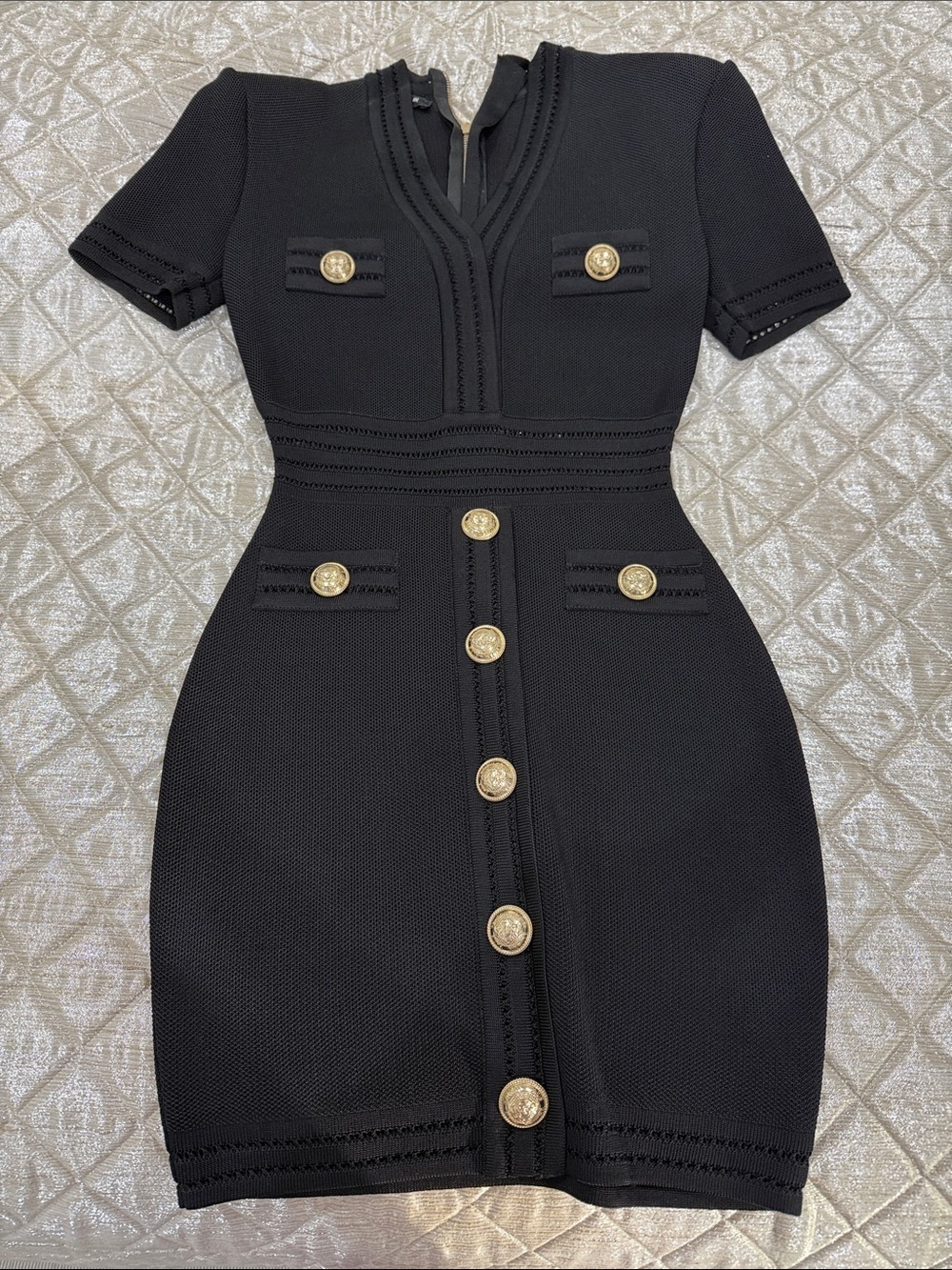 Balmain Short sleeve V-Neck Knit Black Dress